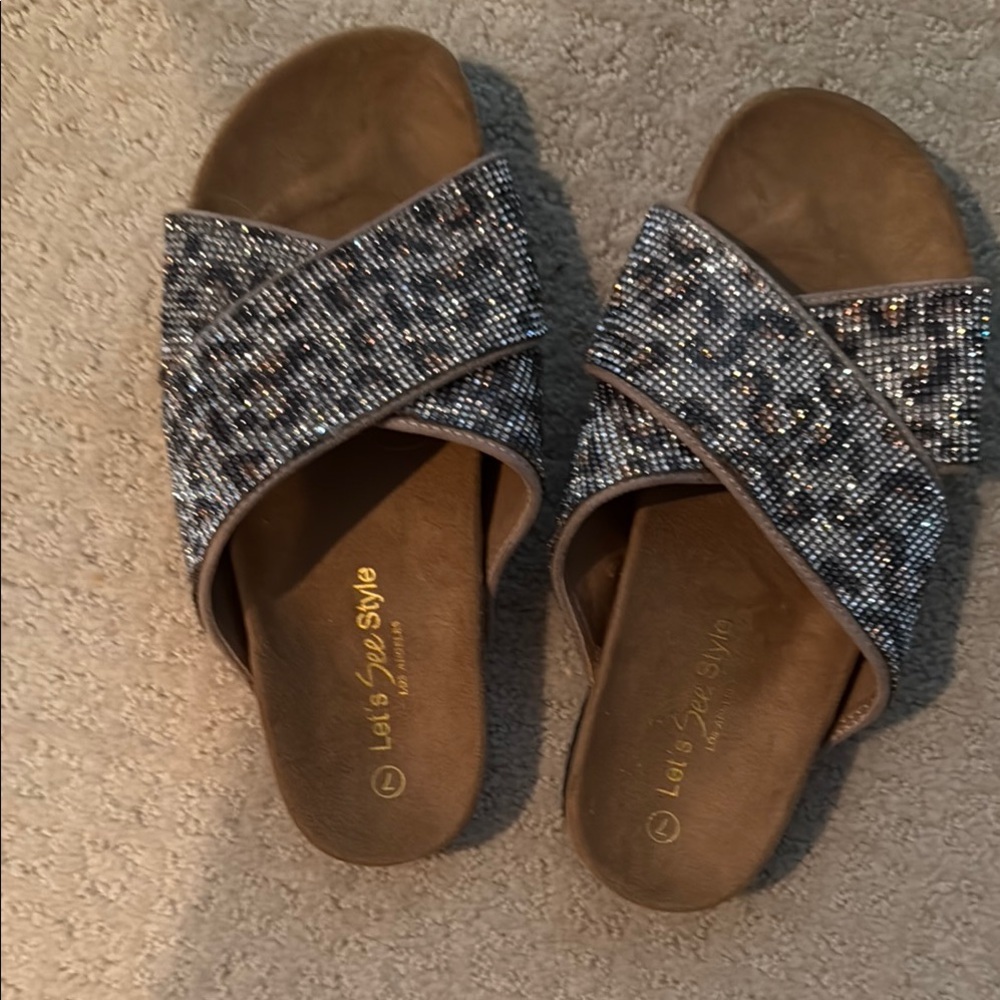 Let’s See Style Stylish Beaded Slide Sandals-NEW